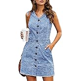 luvamia Women's Casual V Neck Sleeveless Jeans Button Down Denim Short Dress
