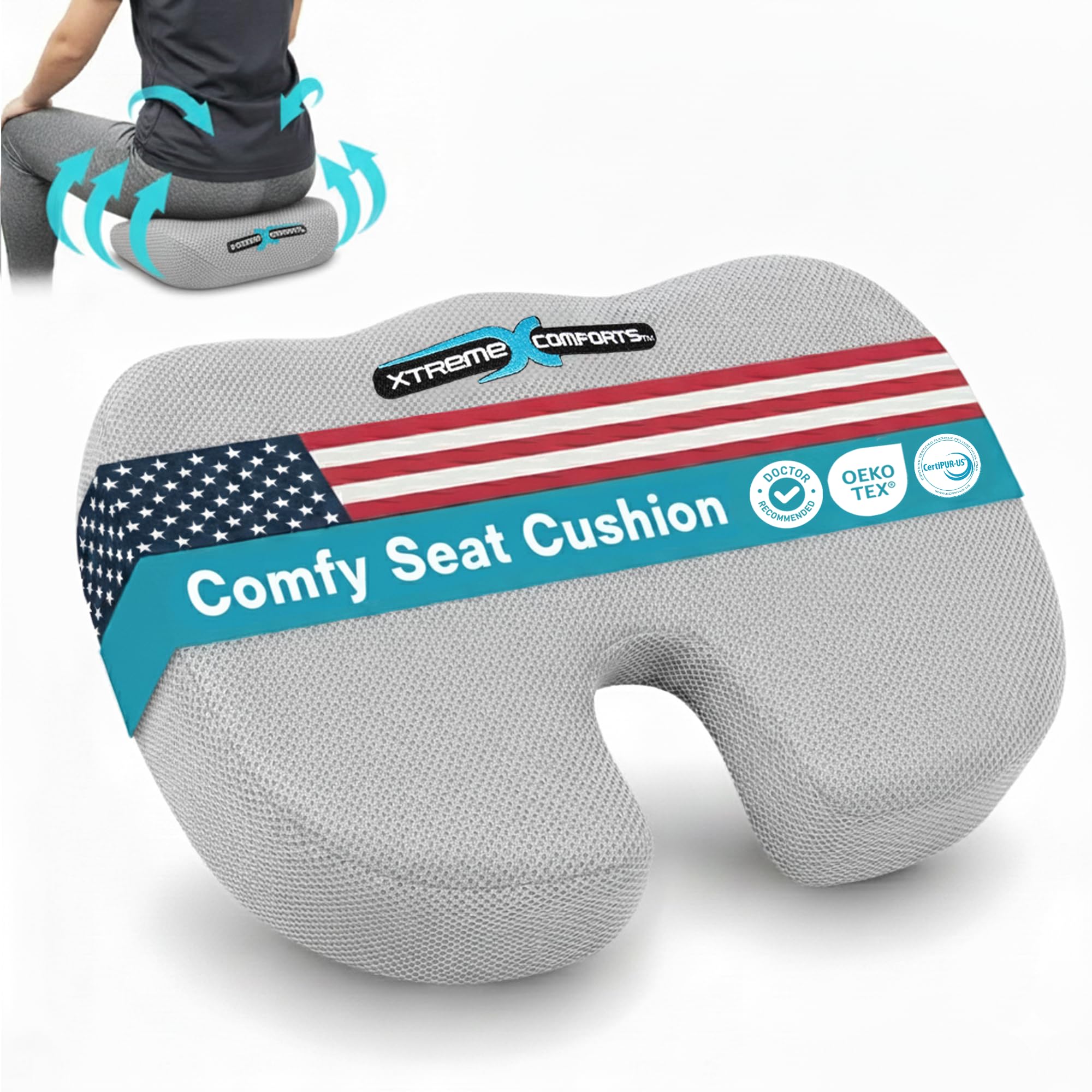 Photo 1 of Xtreme Comforts Seat Cushions | Office Chair Cushions for Desk, Car, Wheelchair| Ergonomic Memory Foam Seat Cushion for Support & Comfort | Helps Improve Sitting Posture for Work & Body Relief