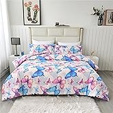 SDIII 3PCS Colorful Butterfly Comforter Set Twin, Soft Microfiber Lightweight Butterfly Comforter Twin, Butterflies Bedding for Girls Boys Kids Teens
