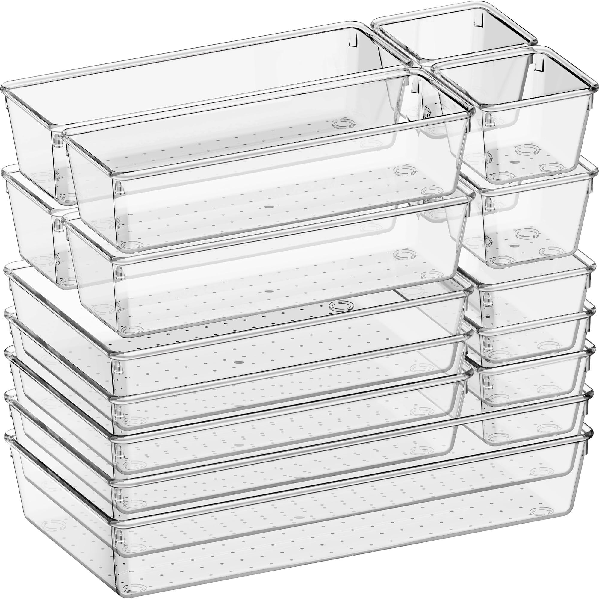 Photo 1 of Criusia 16 Pack Large Clear Plastic Drawer Organizer Bins - 5 Size Acrylic Bathroom and Vanity Organizers and Storage Trays for Makeup Office Home, Kitchen Drawer Organizer for Utensils, Gadgets