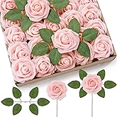 Lifewit Artificial Flowers, 25 Pcs Blush Foam Real Looking Roses with Stems, Fake Roses for DIY Wedding Bouquets, Centerpiece