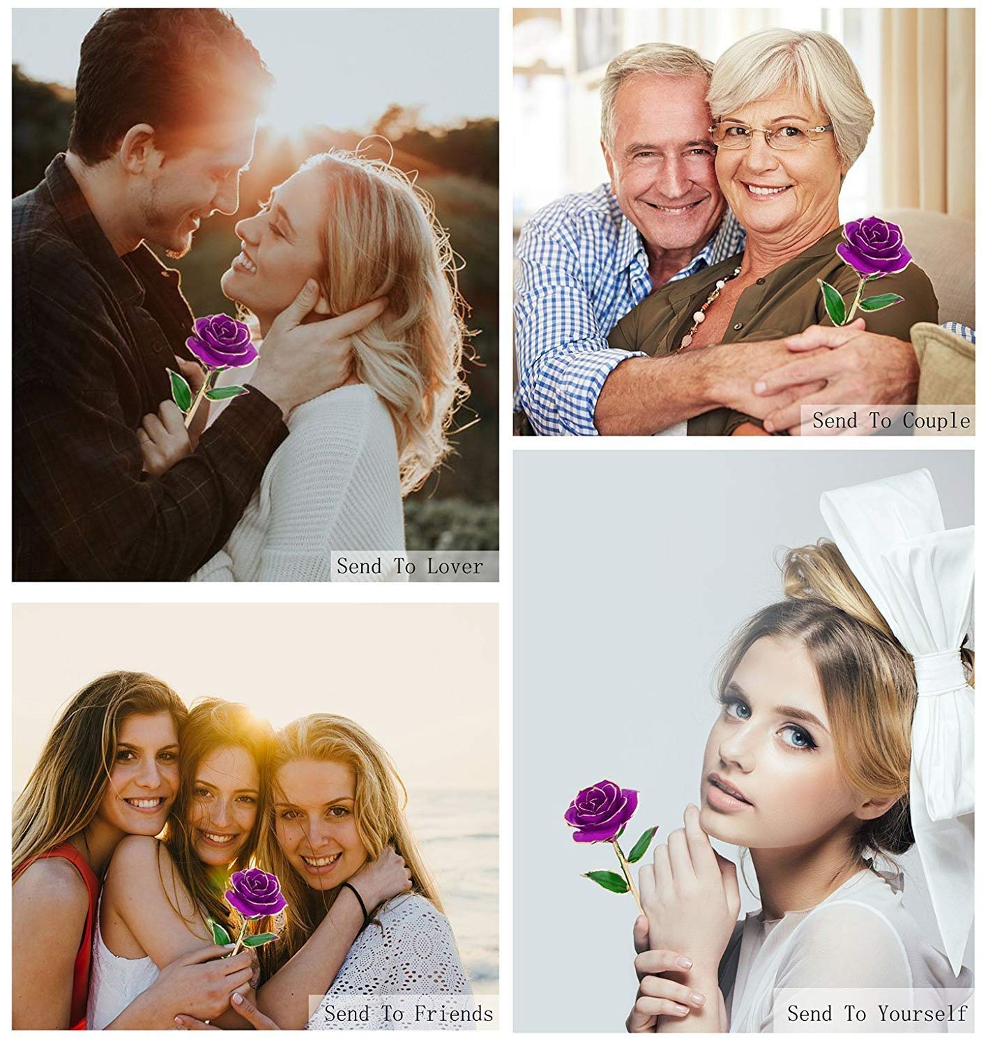 Kingpeony Valentines Day Gifts, Forever Gold Rose 24K Artificial Flowers Dipped Rose Gold Plated Rose with Transparent Stand for Lover, Mother, Girlfriend, Forever Gold Dipped Rose (Purple)