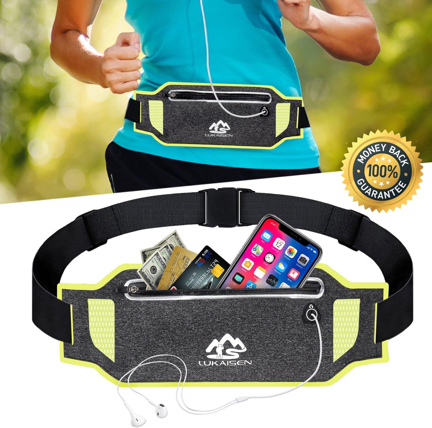 LuKaiSen Running Belt Fanny Pack for Women Men Waist Bag Sport Accessories Workout Comfortable Adjustable Water Resistant Pouch Jogging Hiking Cycling Fitness Travel for iPhone X 6 7 8 Plus Samsung