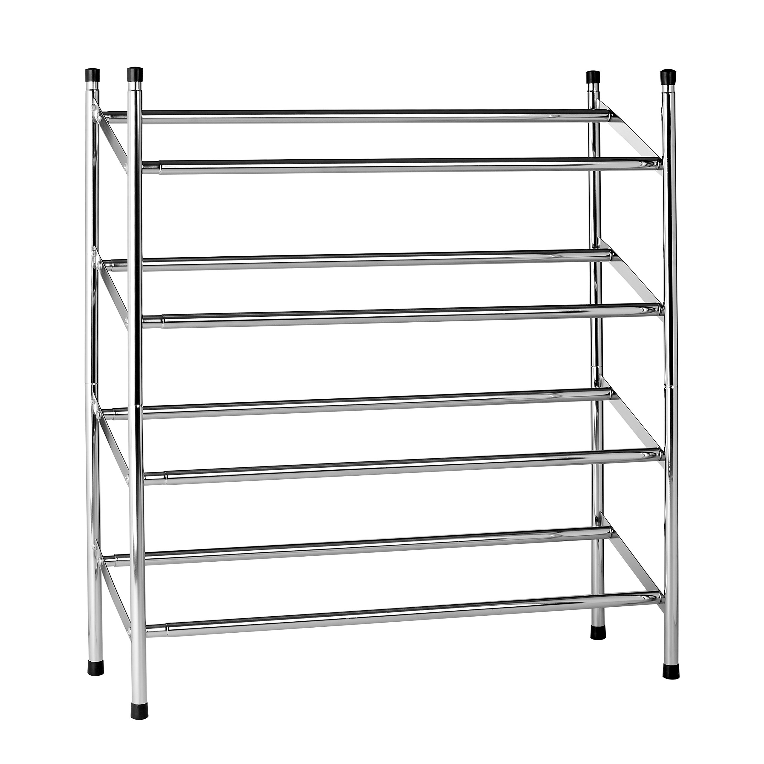4-Tier Chrome Finish Stackable & Extendable Shoe Storage Rack