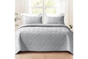 Whale Flotilla Twin XL Size Quilt Bedding Set, Soft Light Grey Quilt Twin Size with 1 Pillow Sham, Lightweight Bedspread Coverlet Wave Pattern, Quilted Comforter Bed Cover for All Seasons