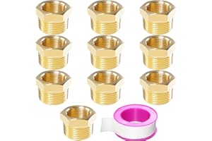 MSAEIQUN Brass Reducer Hex Bushing Threaded Pipe Fitting 3/8 NPT Male x 1/4 NPT Female Bushing 3/8 to 1/4 Adapter (3/8 NPT Male x 1/4 NPT Female, brass, 10)