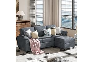 Meilocar 79” Modern Sectional Sofa Couch, Convertible L Shaped Couch with Reversible Ottoman, 3-Seat Sofa Sectional with Removable Armrest for Living Room, Apartment, Small Space, Dark Grey