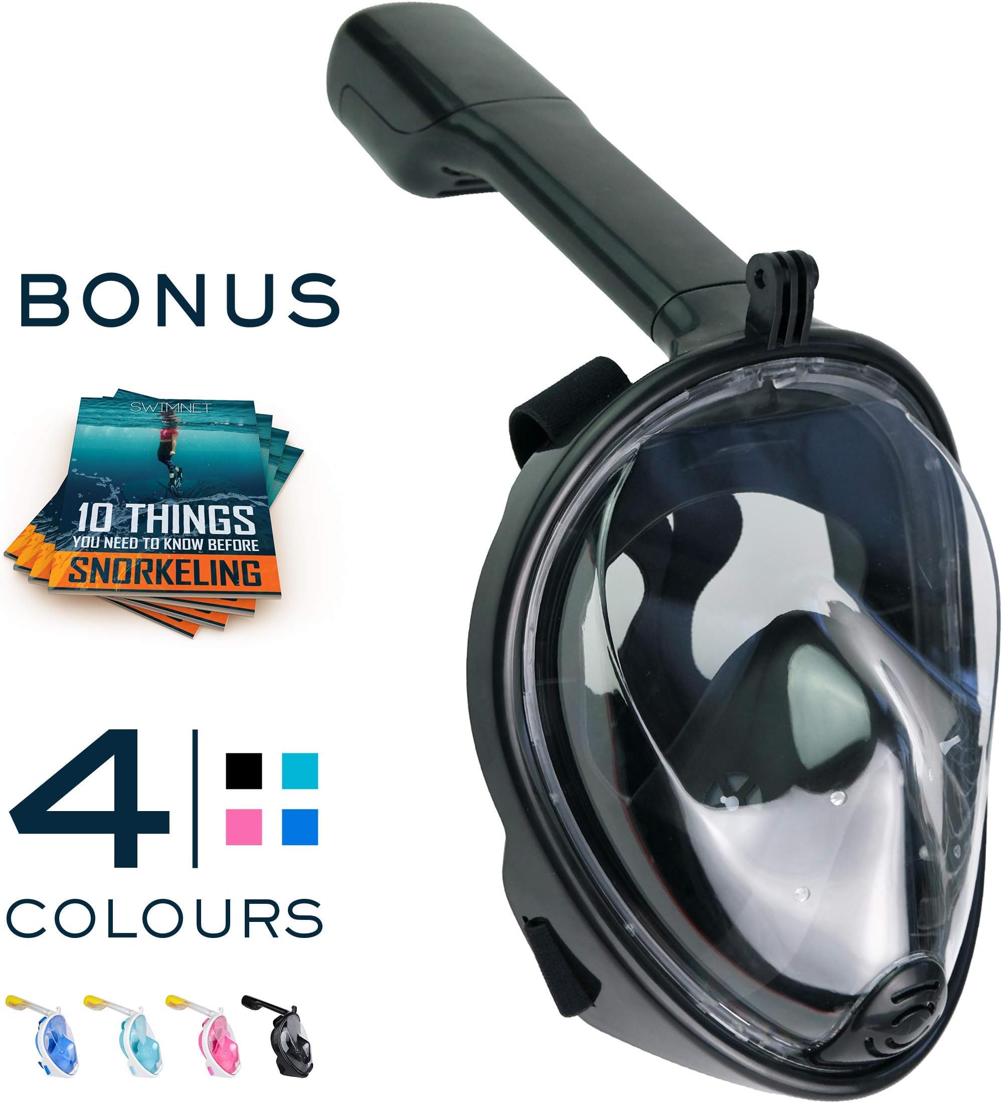 swimnet Snorkeling Mask Full Face -Diving Mask- or -Scuba Masks- With Longer Snorkel Tube- Easy Breath Technology and -180 Degree View - Action Camera Compatible- For Adults Or Kids