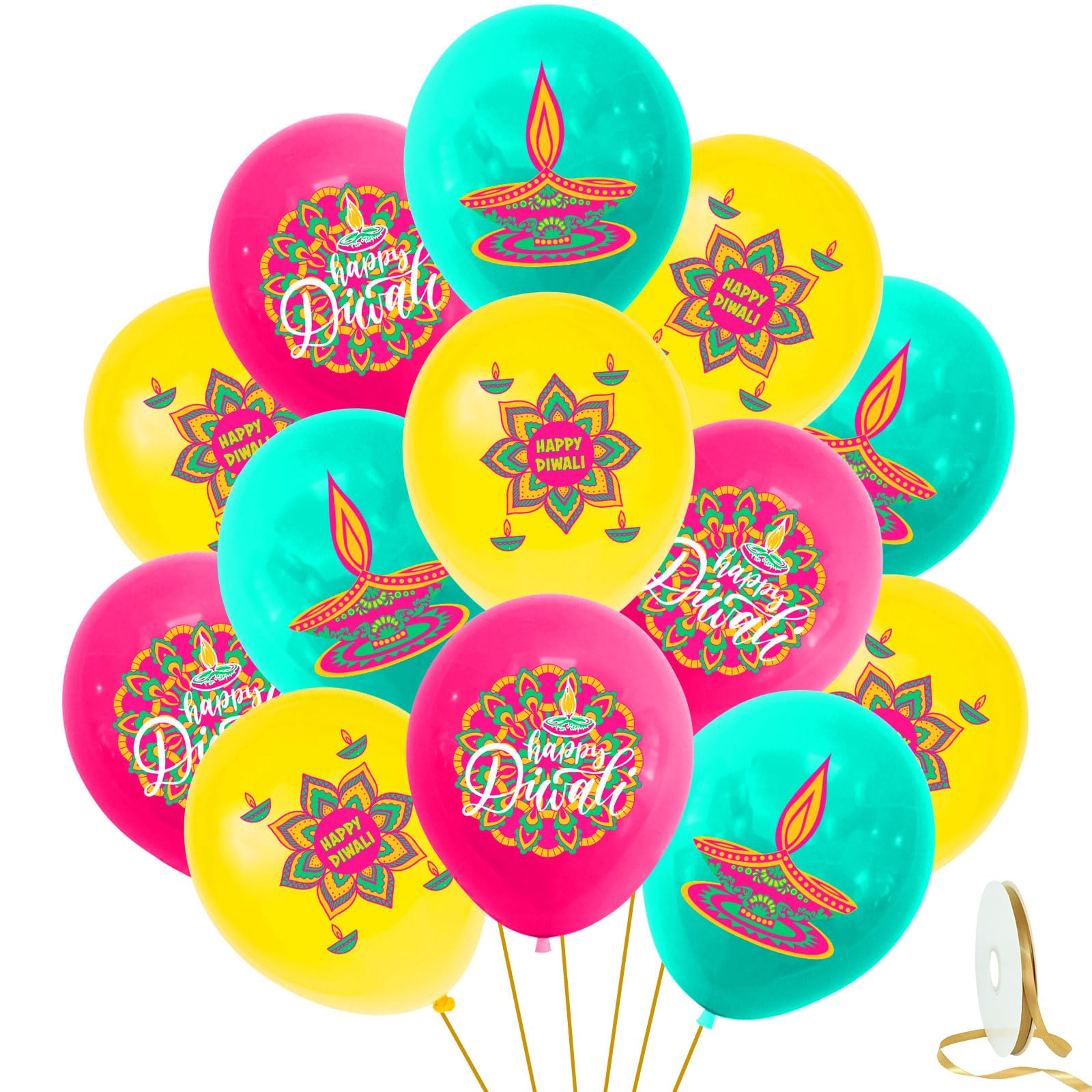 iwiio 18Pcs Happy Diwali Balloons - Colorful Latex Balloons for Diwali Decorations, Festival of Lights, Indian Holiday Party Supplies