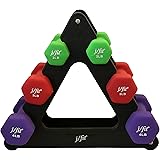 j/fit Dumbbell Set w/Durable Rack | Solid Design | Double Neoprene Coated Workout Weights Non-Chip and Flake | Dumbbells Sets For Gyms, Pilates, MMA, Training, Schools, Rehabilitation Centers