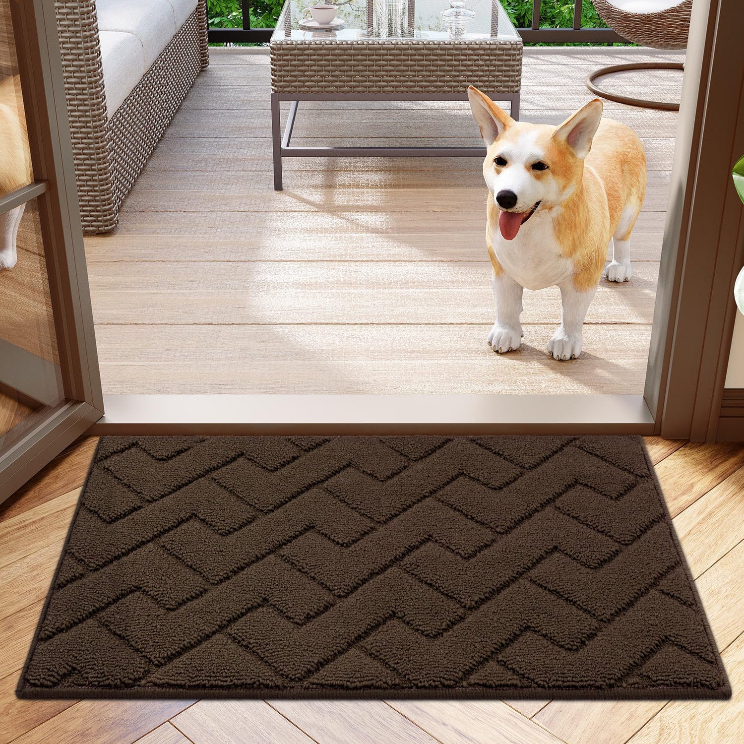 Photo 1 of hicorfe Indoor Doormat, Welcome Door mat, Non Slip Door Mats 20"x31.5" Absorbent Resist Dirt Entrance Inside Floor Mats for Entryway Washable Low-Profile(Coffee)