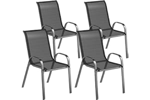 Outsunny Outdoor Dining Chairs Set of 4, Stackable Patio Dining Chairs, High Back Lawn Chairs with Breathable Mesh Seat, Meta