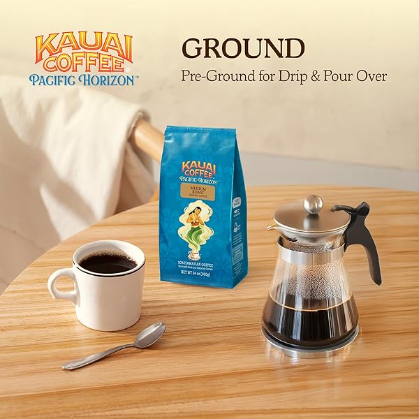 KAUAI COFFEE GROUND COFFEE – SMOOTH, RICH, MEDIUM ROAST – LIGHT FLORAL NOTES, BRIGHT AROMA – ARABICA COFFEE, 10% HAWAIIAN WITH NO BITTERNESS – KOLOA ESTATE, 1 PACK OF 24OZ