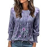 Womens Long Sleeve Shirts Spring Fashion Dressy Tops Cute Crewneck Blouses Casual Pleated Front Tunic Tops