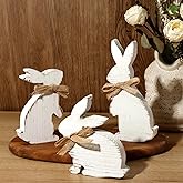 Easter Decorations: 3 Pcs Rustic Bunny Wooden Table Centerpiece Signs White, Farmhouse Wood Decor Tiered Tray for Home, Vintage Gifts