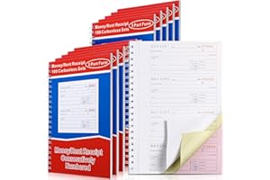 Crtiin 10 Books Money and Rent Receipt Book 3 Part Carbonless Receipt Book Spiral Bound Cover Receipt Log Book with Carbonles