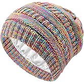 Zando Satin Lined Beanie for Women Men Teen - Slouchy Warm Winter Hat with Hair Protection Sleep Cancer Knit Skull Cap