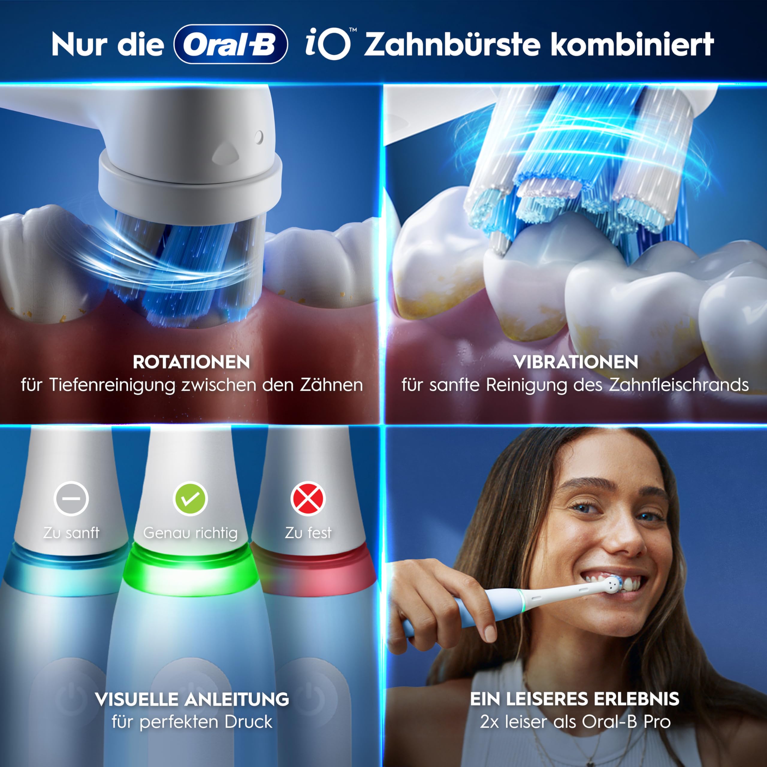 Oral-B iO Series 3 Plus Edition Elektrische Zahnbürste, Electric Toothbrush, PLUS 3 Aufsteckbürsten, 3 Putzmodi für Zahnpflege, Designed by Braun, TESTSIEGER Stiftung Warentest (12/2024), Ice Blau 7