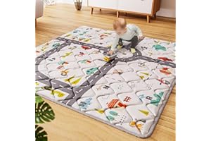 IEBABAY Car Portable Baby Play Mat 50x50 Playpen Mat Upgraded Thicken Baby Floor Play Mat Non-Slip Cushioned Crawling Mat Waterproof Activity Playmats for Babies Toddlers Infants (50x50, Letter Car)