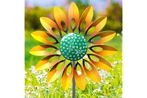 Sunflower Wind Spinners Outdoor, MeyRolizn Metal Pinwheel Wind Sculpture with Stake, Small Windmill for Garden Lawn Yard Patio Outside Art Decor(1pcs-Yellow)