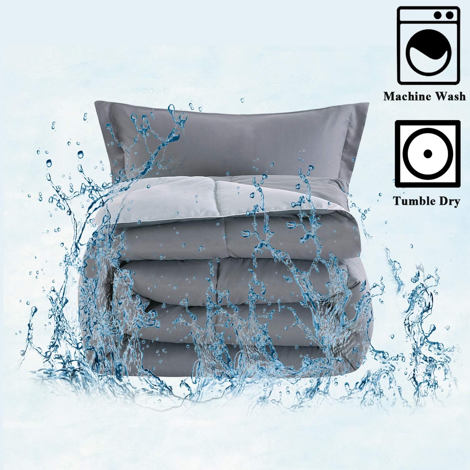 Homelike Moment Lightweight Comforter Set - Queen Gray All Season Down Alternative Comforter Set Summer Duvet Insert 3 Piece - 1 Comforter with 2 Shams Reversible Full/Queen Size Dark Gray/Light Grey: Home & Kitchen