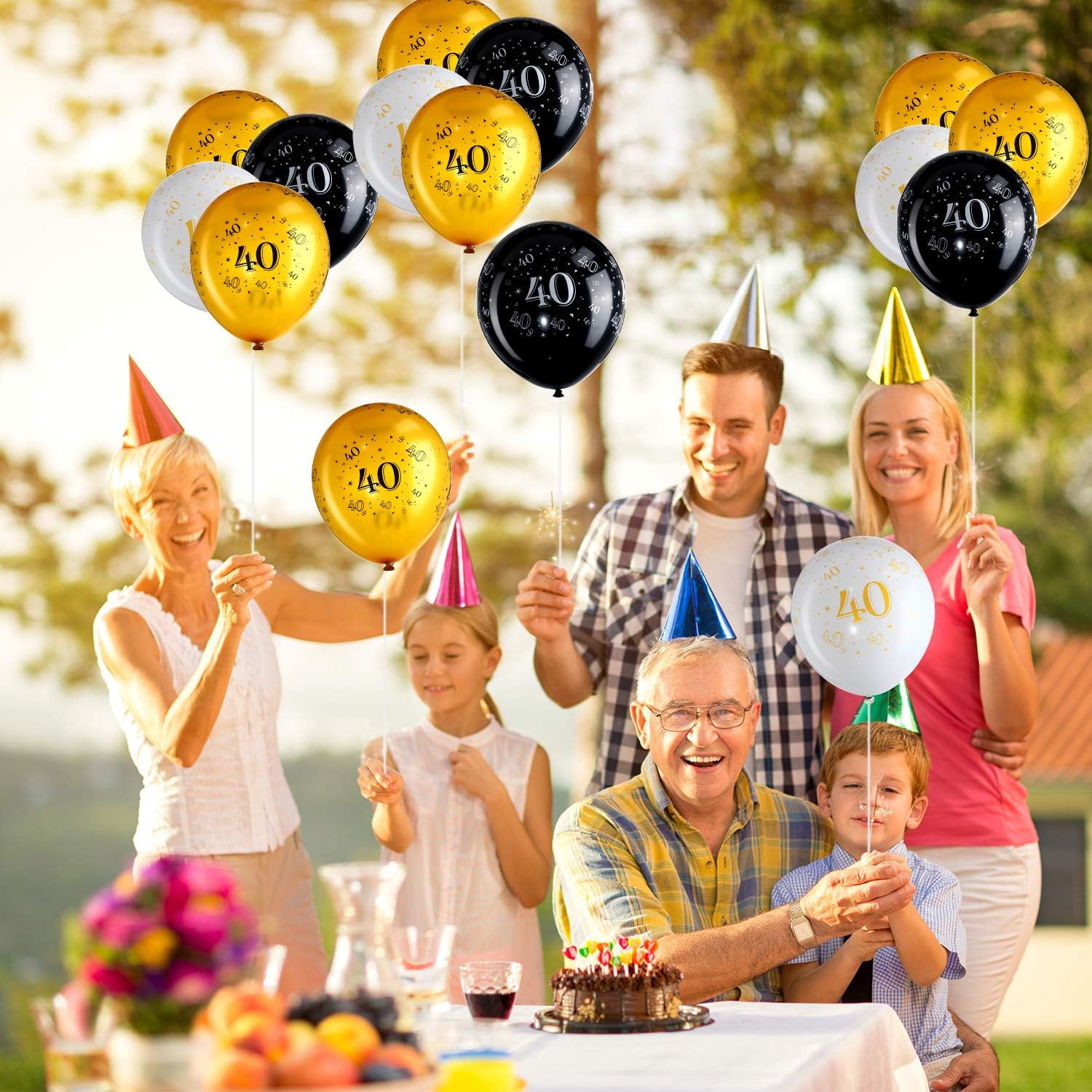 45 Piece 12 Inch 40th Birthday Party Latex Balloons Birthday Forty Anniversary Party Decoration White Gold Black Theme Party Balloon for Birthday Party Supplies Indoor Outdoor Decor - Image 5
