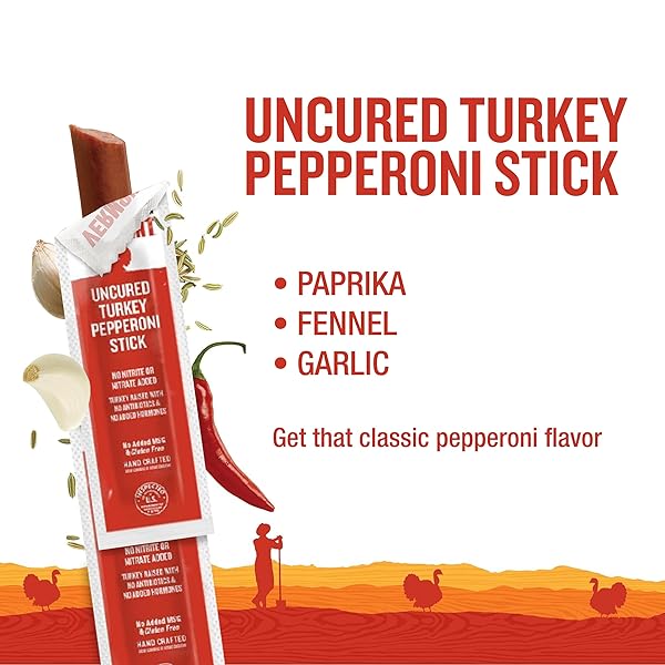 VERMONT SMOKE & CURE MEAT STICKS – UNCURED TURKEY PEPPERONI – PROTEIN SNACKS, NO ANTIBIOTICS OR ADDED HORMONES, HIKING SNACKS – 8-COUNT POUCH, PACK OF 48