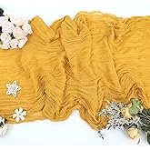 1 Pack Cheesecloth Table Runner Rustic Sheer Boho Gauze 35 x 120 Inch Centerpiece Cheese Cloth for Bridal Baby Shower Summer Spring Decorations Gold