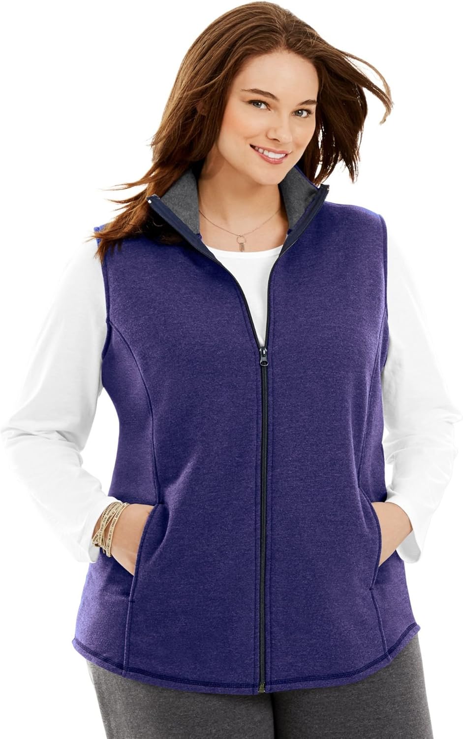 Just My Size Womens MockNeck Fleece Vest, 3X, Out of The Blue Heather