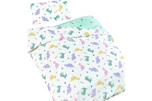 J-pinno Dinosaur Green Cute Boys Girls Cartoon Duvet Cover + Pillowcase Set, Zipper Closure, 100% Cotton, for Kids Crib Toddler Bedding Decoration Gift (Dinosaur Crib 47" X 59")