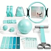 At Home Pilates Kit for Women, 20-Piece Set with Ring, Ball &amp; Pedal Band | 5 Resistance Bands, Yoga Strap, Grip Socks, Guides, Bag, Pilates Essentials Equipment for Beginner-Friendly Full-Body Toning