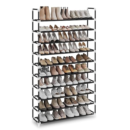 SONGMICS 10-Tier Shoe Rack, Shoe Storage for Hallway Closet, Slim and  Space-Saving, Metal Frame, Non-Woven Fabric Shelves, Black ULSH11H in Oman 