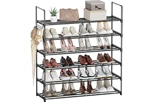 6 Tier Metal Shoe Rack, Black Shoe Rack for Entryway, Shoe Organizer for Closet, Shoe Storage for Front Door Entrance & Entry