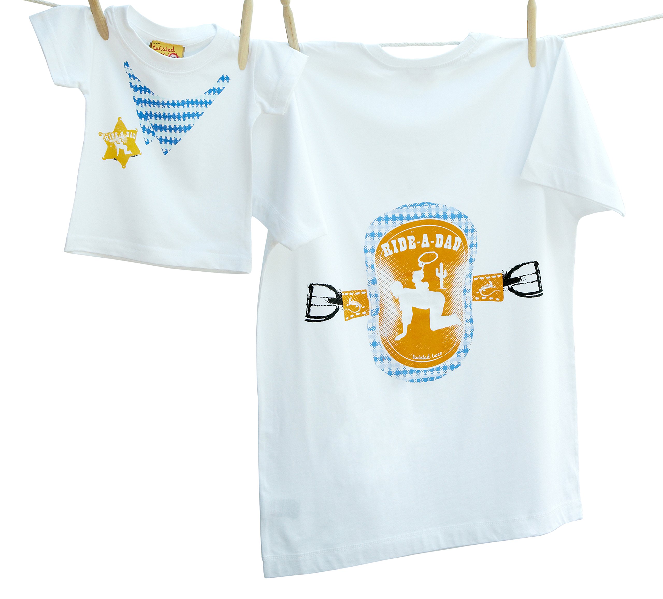 Twisted Twee 5060485841838 Ride-A-Dad Extra Large and Cowboy or Cowgirl 0-6 Months T Shirt Twinset for Father and Son or Daughter Extra Extra Large, 0-6 Months