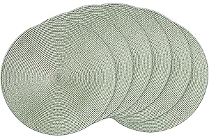 AHHFSMEI Round Braided Placemats 15 Inch Round Table Mats for Dining Tables Woven Heat Resistant Place mats Set of 6 (Fog Green)