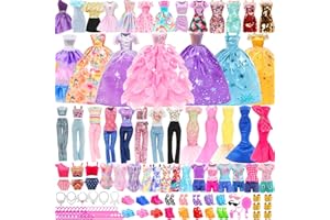 ENOCHT 80 PCS Doll Clothes and Accessories 5 Wedding Gowns 9 Fashion Dresses 3 Tops 3 Pants 1 Evening Dresses 2 Swimsuits Bikini 20 Hangers 18 Shoes and 22 Accessories Toys for 11.5 inch Doll