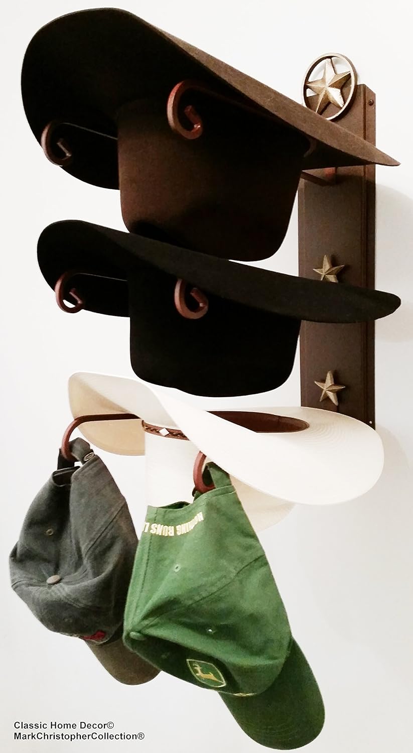 western hat racks on Home Kitchen Mark Christopher Collection American Made Cowboy Hat Holder Lone Star Rust With Gold Stars Clothing Closet Storage