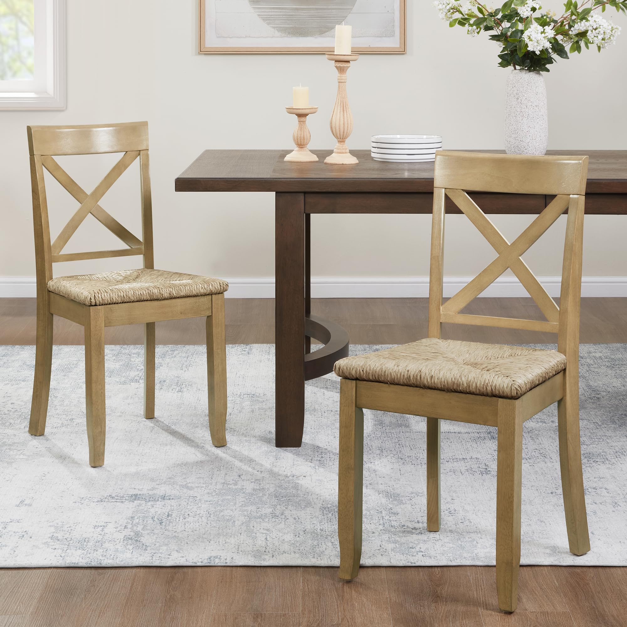 Photo 1 of **FOR PARTS ONLY**
DUHOME Wooden Rattan Dining Chairs Set of 2, Boho Farmhouse Cane Chairs with Natural Weave Seagrass Rope Seat, Armless Rattan Accent Chairs for Kitchen Dining Room,Living Room,Natural