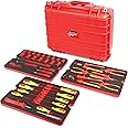 Powerbuilt 50 Pc.1000V Insulated Electricians VDE Tool Set with Waterproof Case, 3/8 in. Dr. Ratchet, 16 Pc. Socket Sizes 10-24mm, 10 Pc. Screwdriver, 6 Pc. Pliers - 240259