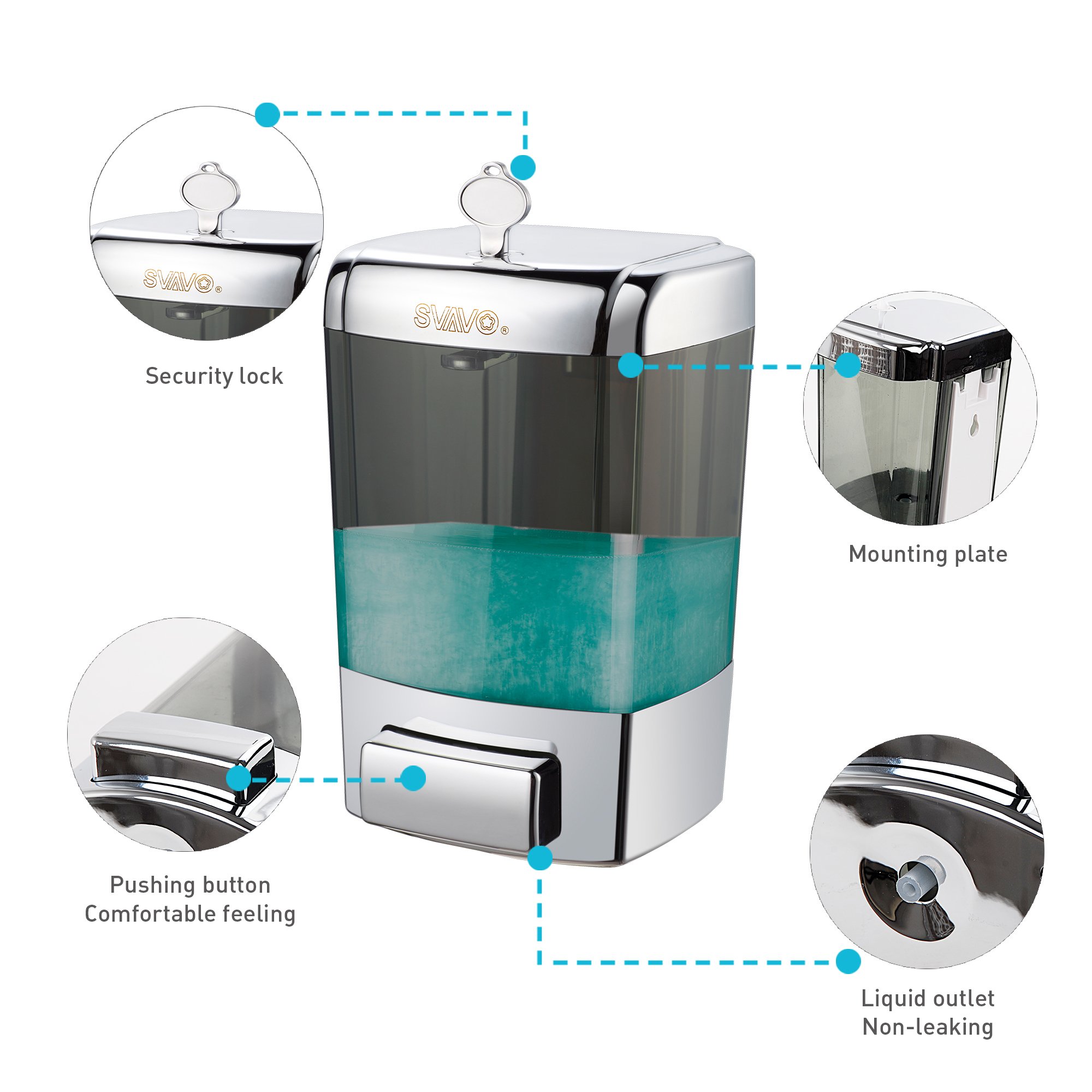 SVAVO V-7101 ABS Plastic Wall Mounted Hand Liquid Soap Dispenser White,Chrome 700ml Pack of 1 …