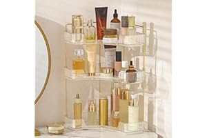Aveniee Corner Bathroom Counter Organizer, Bathroom Countertop Shelf Makeup Storage, Clear Perfume Tray Holder (3 Tiers, White)