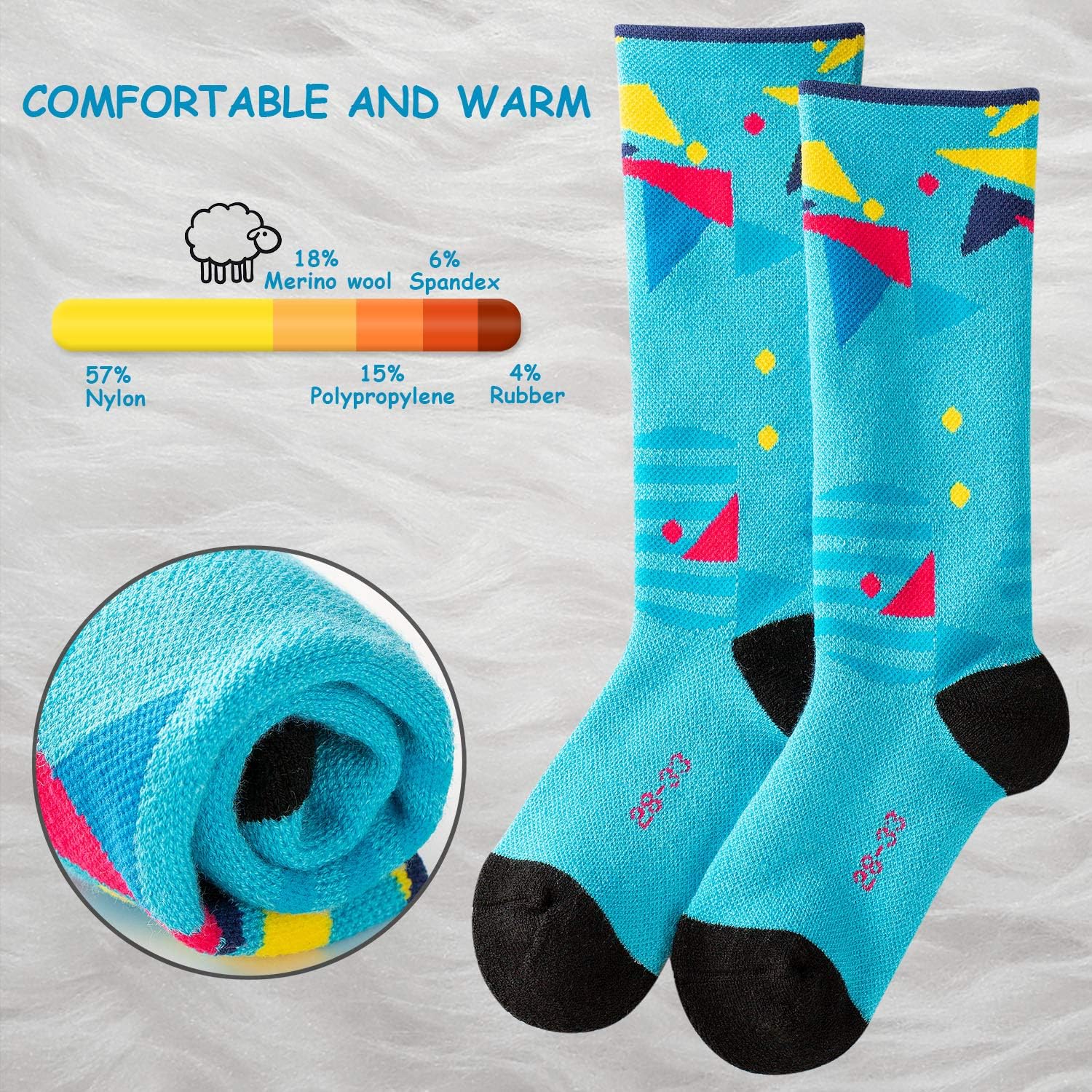 Kids Ski Socks Snow Socks Warm Snowboarding Winter Sports for Boys Girls: Clothing