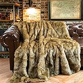 BATTILO HOME Luxury Golden Faux Fur Blanket, 60"x 80" Large Fur Throw Blankets for Bed, Couch, Soft Warm, Fuzzy, Fluffy, Golden with Back Tipped Blanket, Reversible to Plush Velvet