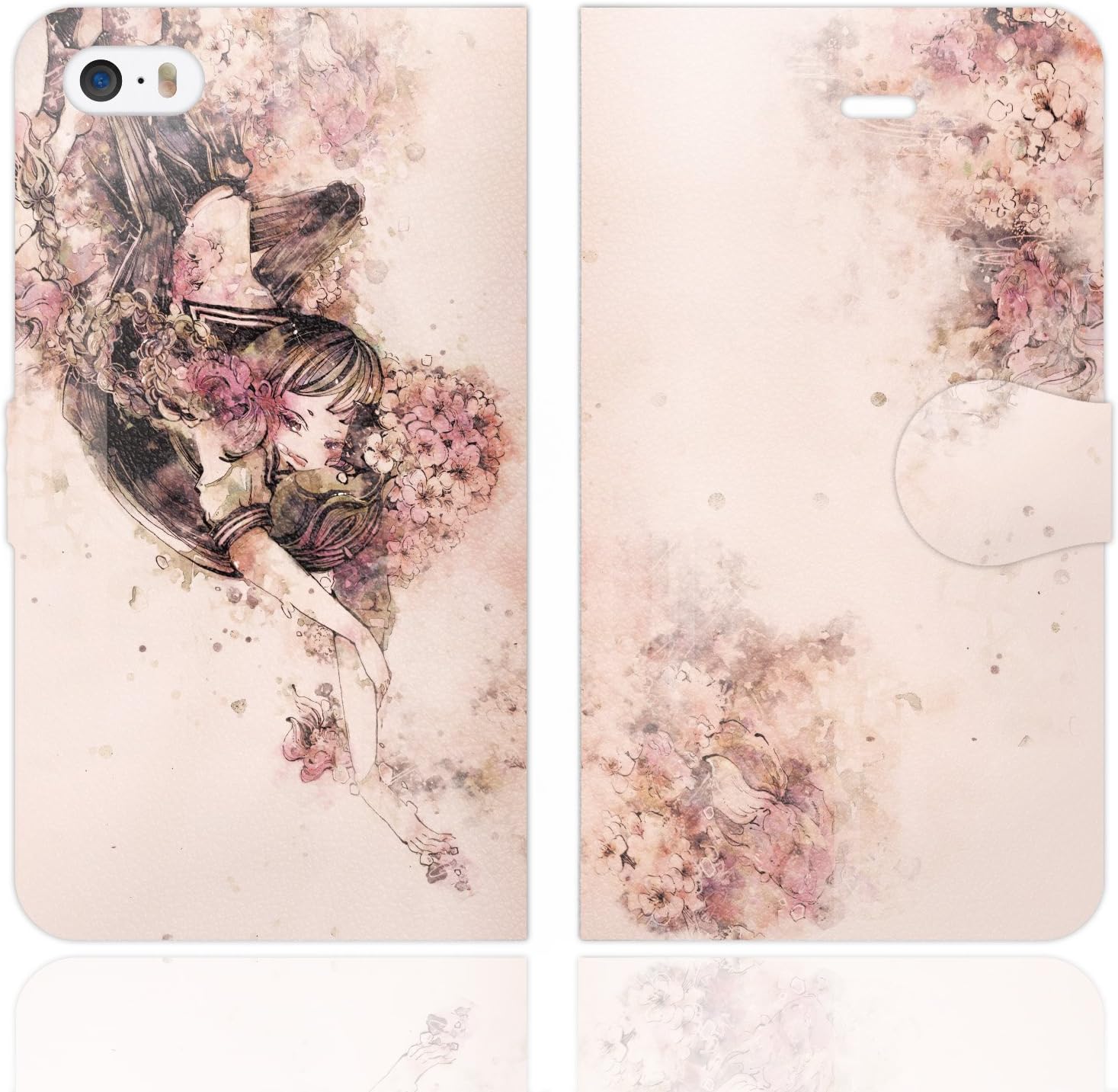 Amazon Co Jp Iphonese Iphone5s Iphone5 手帳型 ケース カバー 散る散る イラスト オシャレ ギフト セーラー服 デザイナーズ 桜 綺麗 逢い 金魚 家電 カメラ