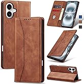 Jasonyu Flip Wallet Case for iPhone 16,Leather Magnetic Folio Cover with Card Holder,Kickstand - TPU Shockproof Durable Protective Phone Case,Brown