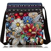 DDGYP Diamond Painting PU Leather Crossbody, Diamond Art Bag,8.5x8.7x0.39in | DIY 5D Diamond Art Storage Bag, Diamond Art Kits for Adults, Colorful Floral Pattern Handcraft Piece