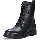 Vepose Women's Combat Ankle Black Flat Boots, Military Fashion 925 Booties Inner Zipper