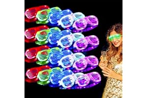 TURNMEON 20 Pack LED Glasses New Years Eve Party Supplies, 6 Colors Light Up Glasses Shutter Shades Glow Sticks Glasses Led Party Sunglasses Adults Glow In Dark New Years 2026 Party Favors Neon Glow Toys