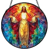 XFCICRLJ Easter Jesus Christian Suncatcher Stained Glass Window Hanging, Jesus Religious Sunshine Sun Catchers Indoor Window Glass Wall Art Decor, Christian Wall Hanging Decor, 7.9x7.9 Inch
