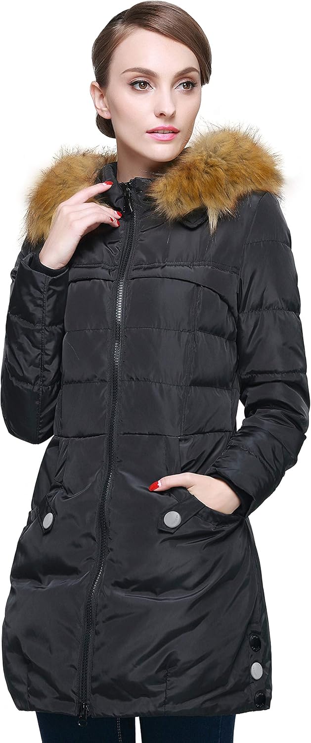 Orolay Women's Down Jacket with Faux Fur Trim Hood: Clothing